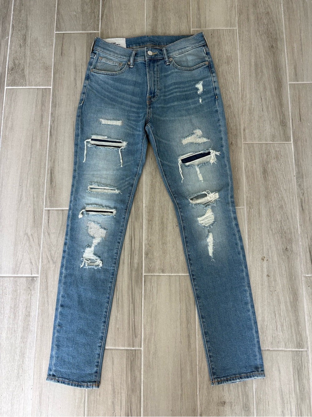 HM &Denim Distressed Skinny Mesh Patch Jeans 30x32